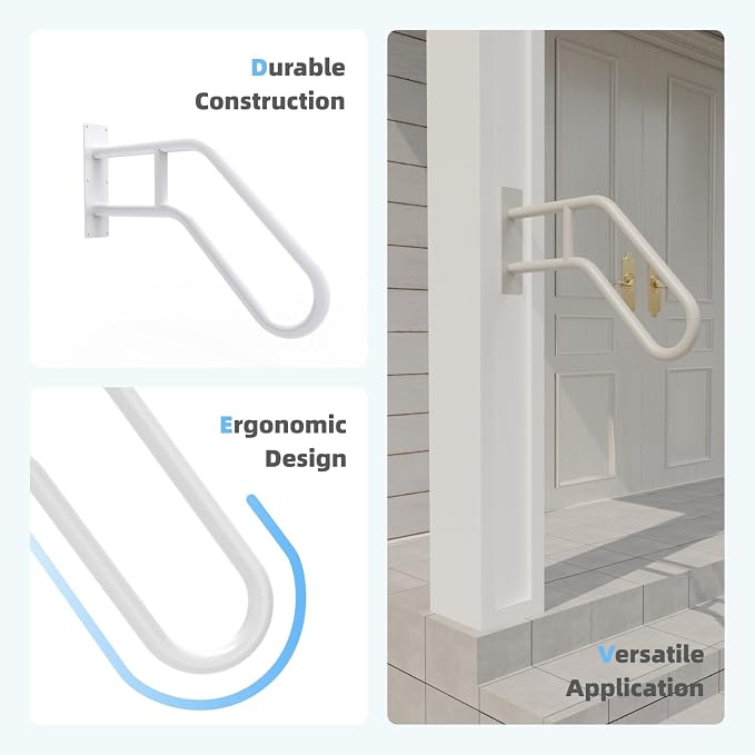 Handrails for Outdoor Steps Wall Mount, Railings for 1-3 Steps, U-Shaped - Image 4