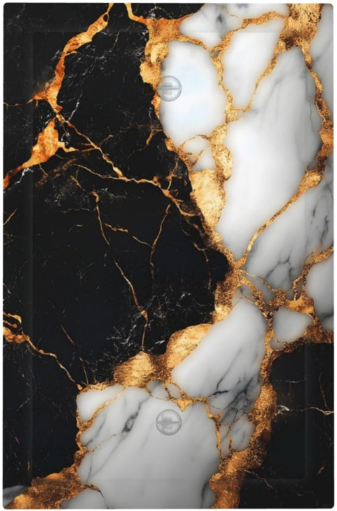 Decorative Light Switch Cover Plate Black Gold Marble 1 Gang No Device Single by VGHOKO
