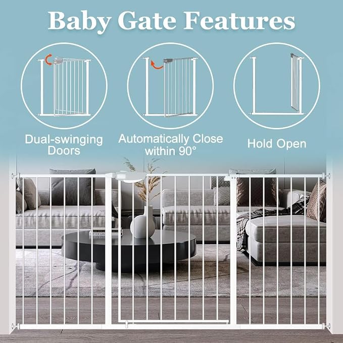 WAOWAO Triple Lock 68.11-75.98" Baby Gate Extra Wide Pressure Mounted Walk - Image 5