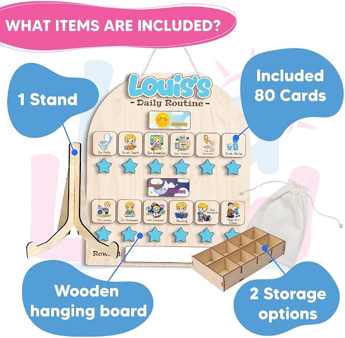 Wooden Chore Chart for Boys, Daily Routine Chart for Kids, Visual Schedule - Image 2