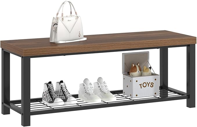FOLUBAN Shoe Bench, Modern Wood and Metal Storage Bench - Image 8