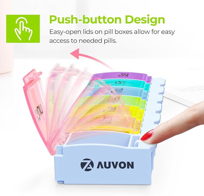 AUVON Weekly Pill Organizer Arthritis Friendly, BPA Free Travel 7 Day Pill Box - Image 2