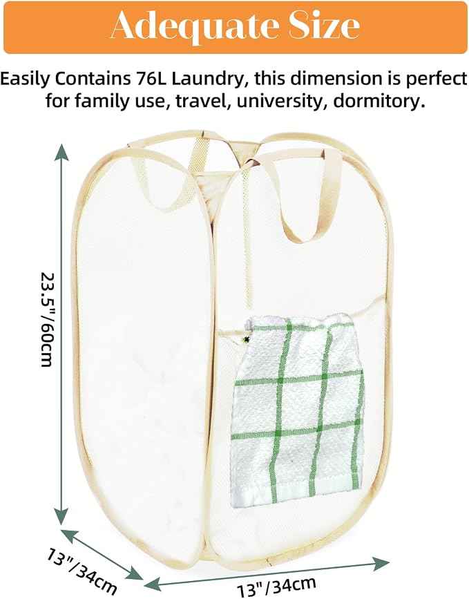 Durable Collapsible Laundry Baskets- Reinforced Mesh Pop Up Laundry Hamper