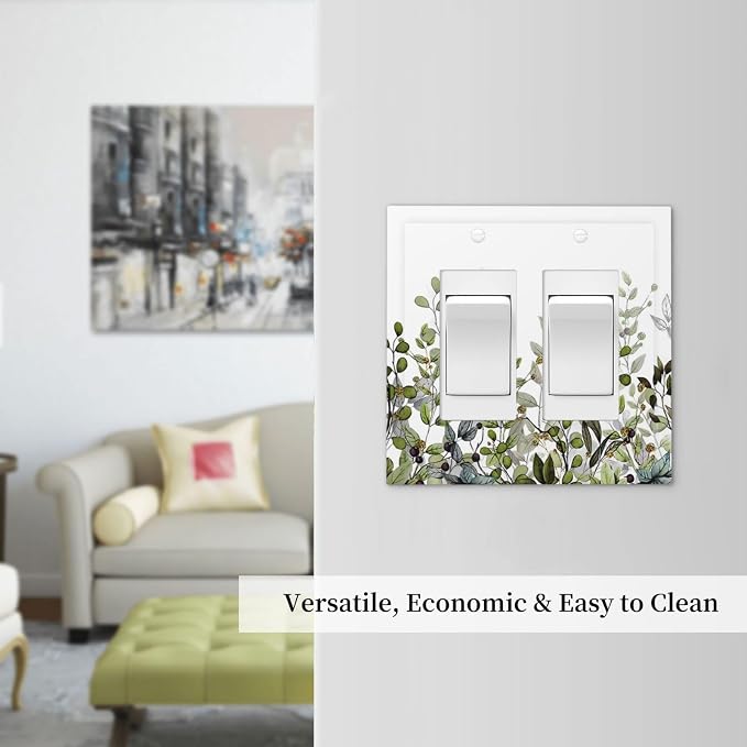 Watercolor Green Eucalyptus Leaves Plants Fruit Decorative Outlet Covers 2 Gang - Image 7