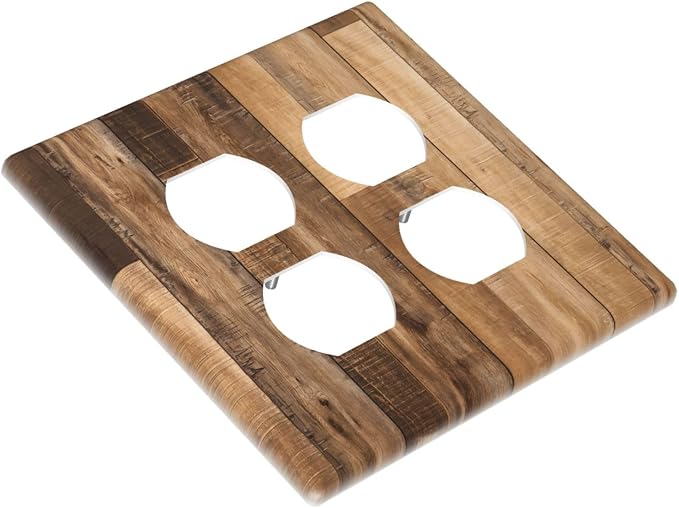 Rustic Brown Wood Splicing Vintage Dark Oak Print Outlet Covers 2 Gang Double - Image 3