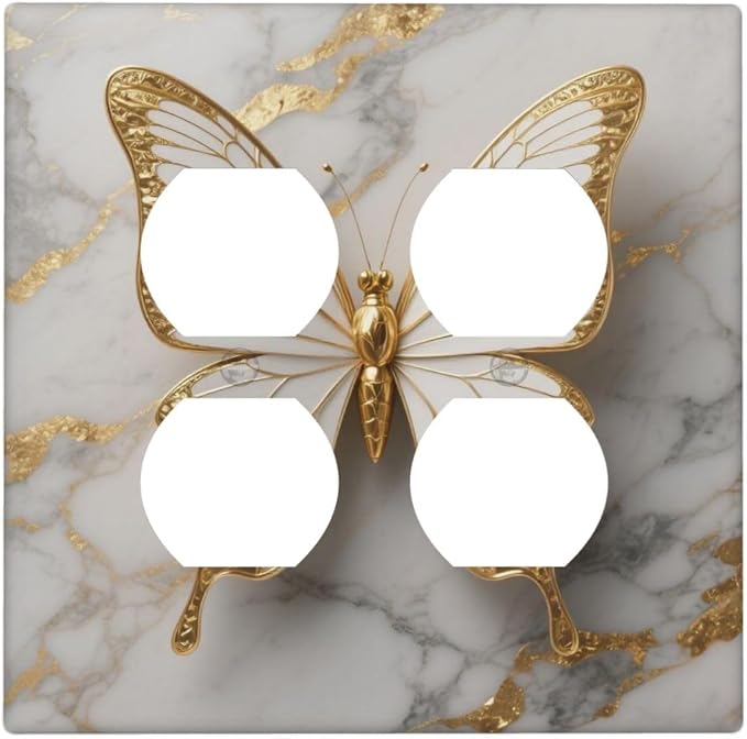 Gold Marble Shine Butterfly Abstract Modern Print Outlet Covers 2 Gang Double by Unknown