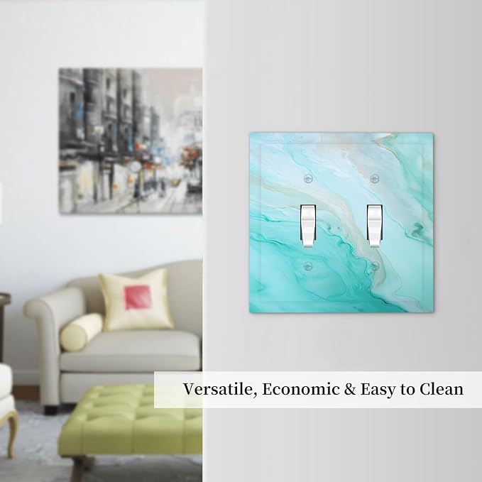 Teal Gold Marbling Turquoise Print Decorative Switch Plates 2 Gang Double - Image 7