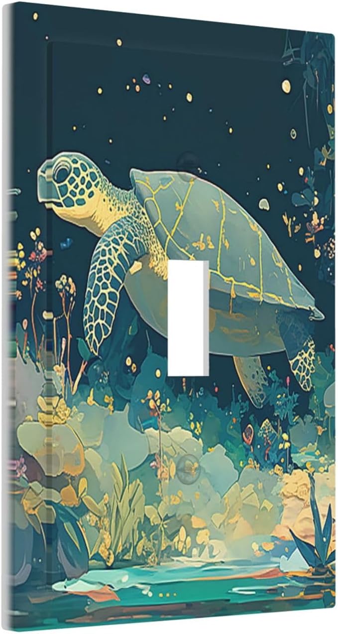Decorative Light Switch Cover Fantasy Sea World Sea Turtle Floral Plant 1 Gang - Image 2