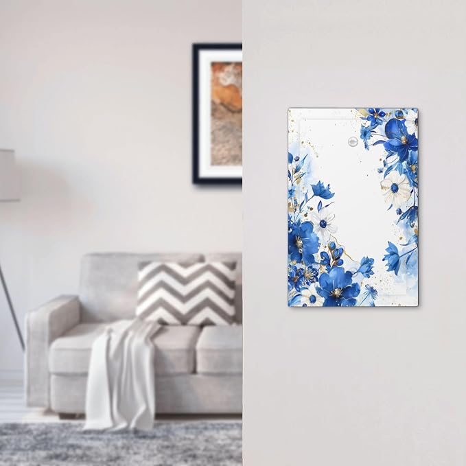 Klein Blue Flowers Watercolor Golden White Floral Light Switch Cover Plate 1 - Image 7