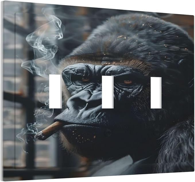 Funny Animal Smoking Black Orangutan Decorative Switch Plates 3 Gang Wall Plate - Image 2