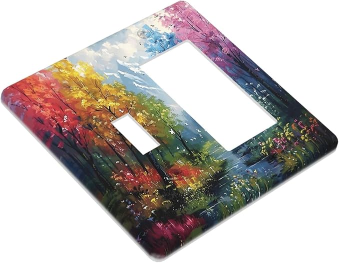 Colorful Forest Snow Mountain River Oil Painting Style Outlet Covers 1 Toggle 1 - Image 3