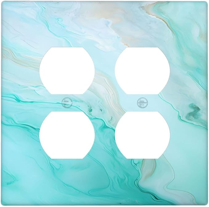 Teal Gold Marbling Turquoise Print Outlet Covers 2 Gang Double Duplex by Unknown