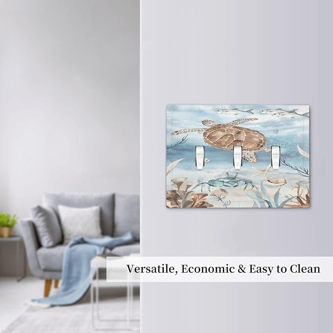 Decorative Switch Plates Sea Turtle Coral Reef Nauticaltheme 3 Gang Wall Plate - Image 7