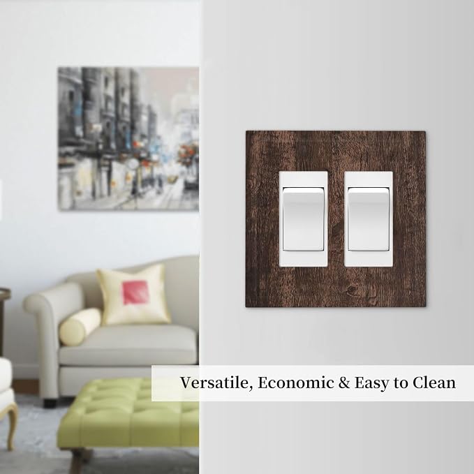 Decorative Outlet Covers Rustic Dark Brown Wood Grain 2 Gang Double GFCI Rocker - Image 7
