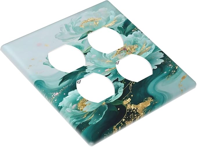 Decorative Switch Plate Covers Gold Green Floral Gilt Marble Flower 2 Gang - Image 3