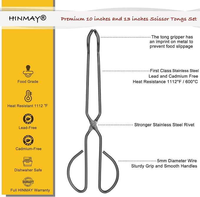 10" 13" Stainless Steel Kitchen Tongs, Heavy Duty Non-Slip Comfortable Grip - Image 2
