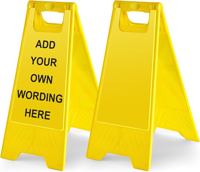 2 Pack 17.5 Inch Blank Floor Sign Yellow A-frame Foldable Caution Sign Write-On by Seeshack