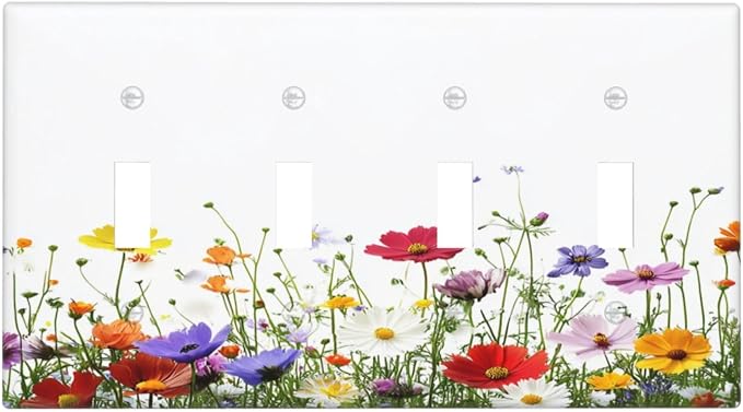 Light Switch Covers Colorful Wildflowers Plant Floral Daisy Quad Toggle by Unknown