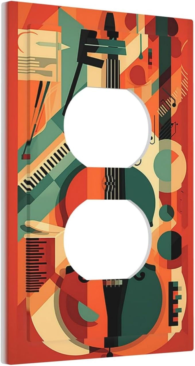 Outlet Covers Violin Abstract Jazz Colorful Painting 1 Gang Duplex Wall Plate - Image 2