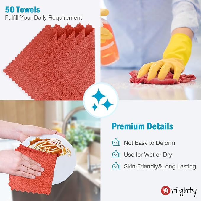 Orighty Cleaning Cloths, Shop Towels 50 Pack, Shop Rags Reusable, Microfiber - Image 4
