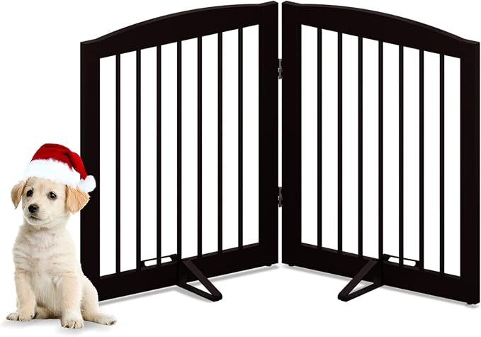 Freestanding Pet Gate for Dogs, Foldable Wooden Dog Gate for House, Indoor Pet by PUPETPO
