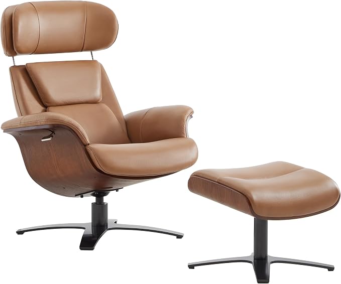 CHITA Genuine Leather Reclining Swivel Chair by CHITALIVING