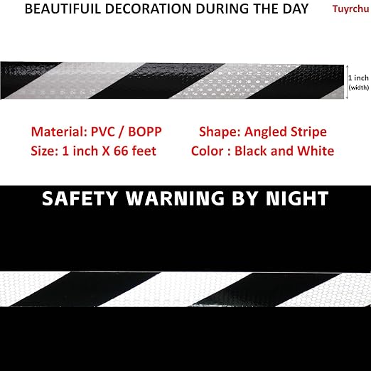 Black White Reflective Tape Outdoor Waterproof 1 inch X 66 feet, High - Image 3