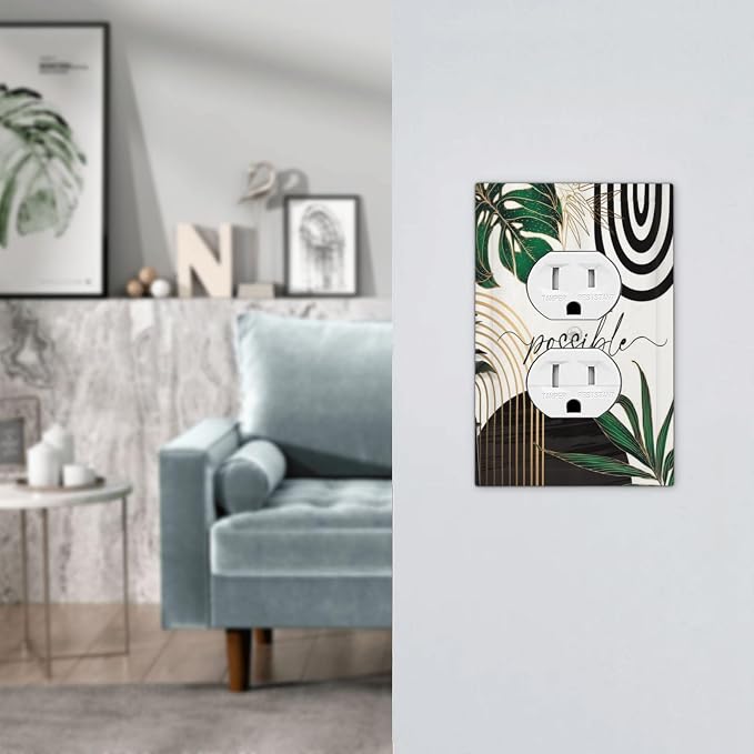 Boho Abstract Tropical Green Palm Leaf Mid Century Outlet Covers 1 Gang Duplex - Image 7