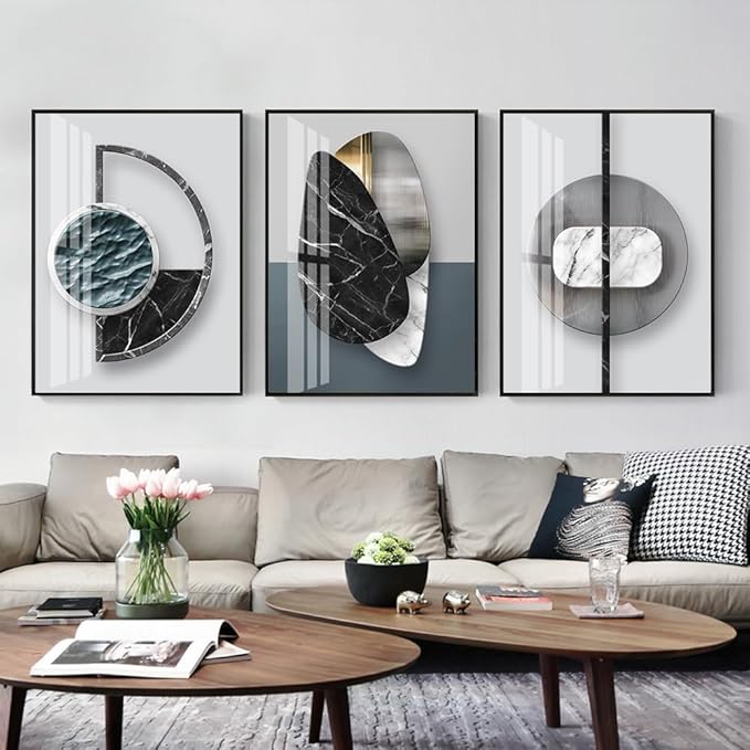 QKF Large Glossy Canvas Abstract Geometric Wall Art Dark Graphics Modern Home - Image 2