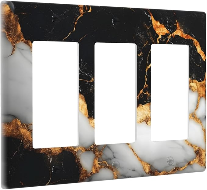 Decorative Outlet Covers Black Gold Marble 3 Gang Gfci Wall Plate Triple Rocker - Image 2