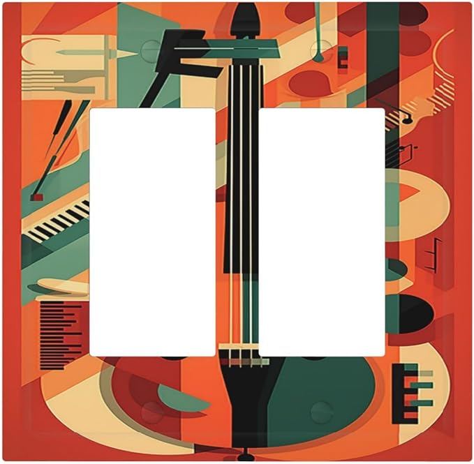 Decorative Outlet Covers Violin Abstract Jazz Colorful Painting 2 Gang Double by LightSwitchCover