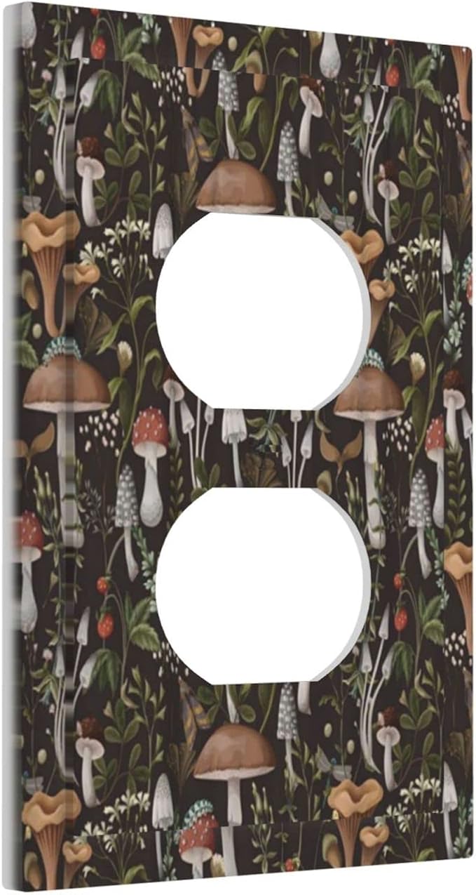 Rustic Vintage Boho Plant Mushroom Floral Leaf 1 Gang Duplex Outlet Cover - Image 2