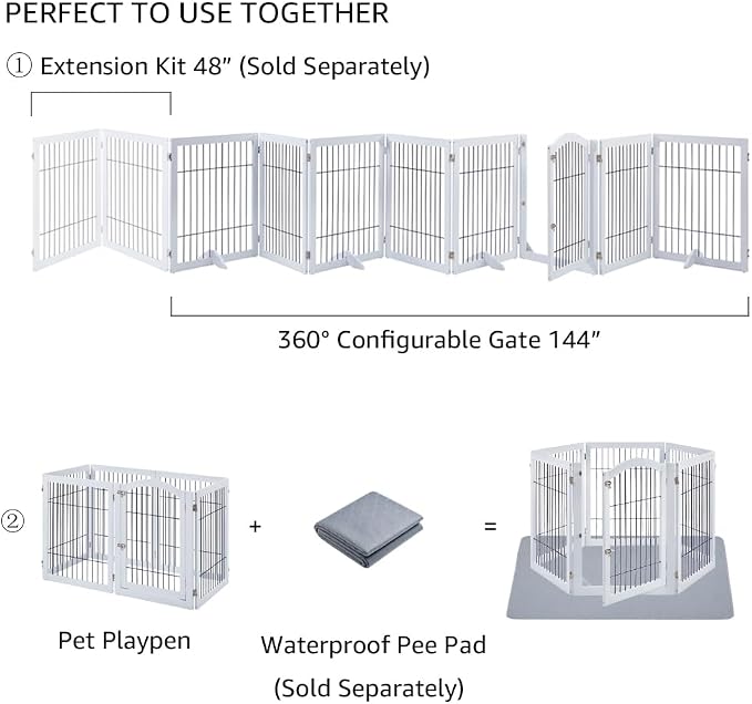 unipaws 144" Extra Wide Dog Gate and Pet Playpen, Free Standing Tall Dog Fence - Image 7