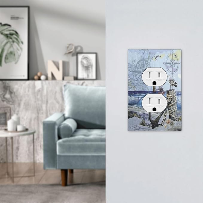 Outlet Covers Sea Ocean Sand Coast Compass Ship Lighthouse Anchor 1 Gang Duplex - Image 7