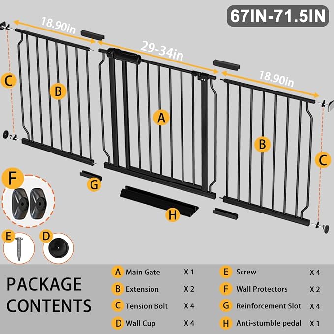 Fairy Baby Extra Wide Baby Gate Black 67-71.5 Inch Wide, Walk Through Pressure - Image 2