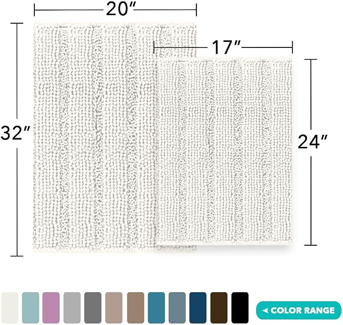 Turquoize Chenille Bathroom Rugs Set Non-Slip Bath Mats - Image 2