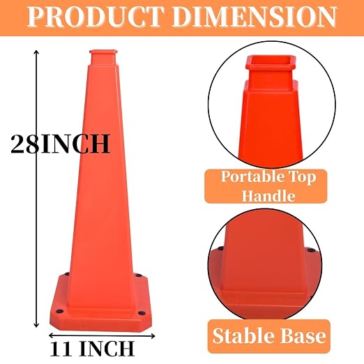 BESEA 3 Pack 28" Bright Orange Traffic Safety Cones - Image 2