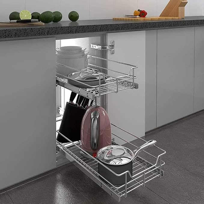 2 Tier Pull Out Cabinet Organizer 11" W X 22" D, Slide Out Drawers - Image 8