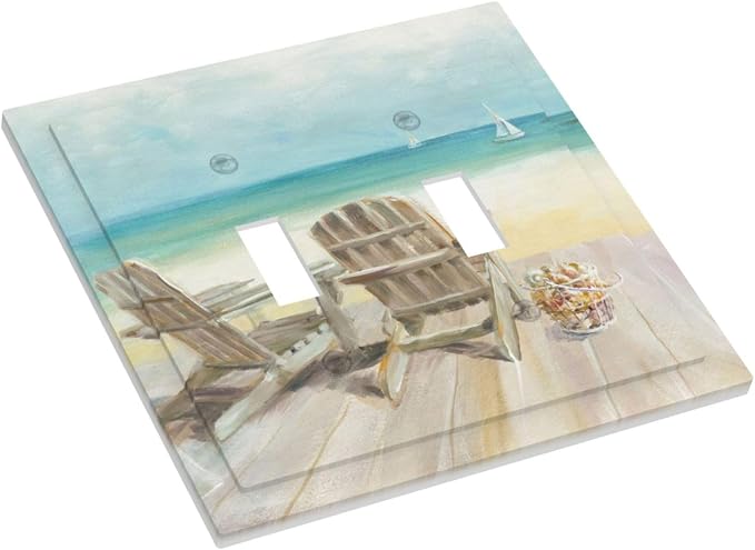 Light Switch Cover Beach Beach Chair Seascape Blue Ocean 2 Gang Wall Plate - Image 3
