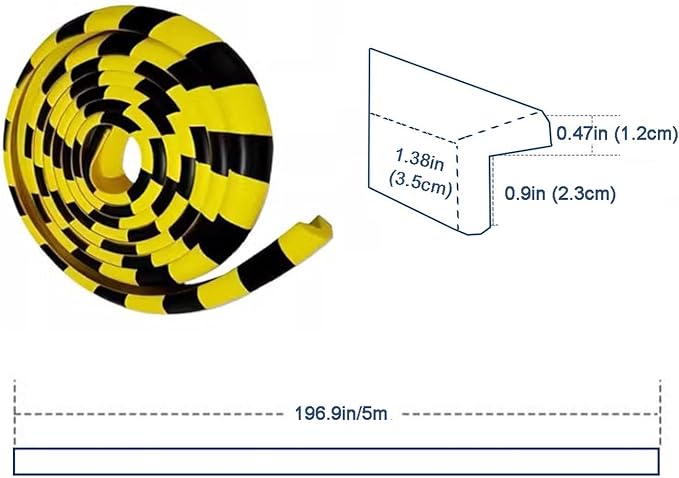 Wall Edge Corner Guards, 196.9in/5m Yellow Black Safety Bumpers, Self-Adhesive - Image 3