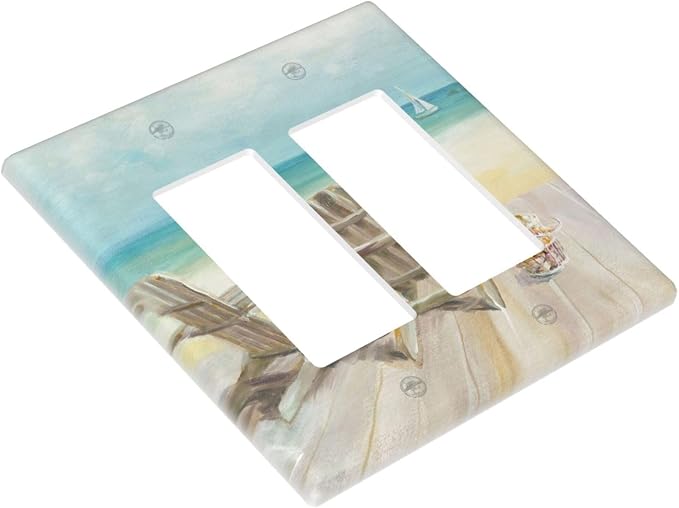 Outlet Covers Beach Chair Seascape Blue Ocean 2 Gang Wall Plate Double Rocker - Image 3