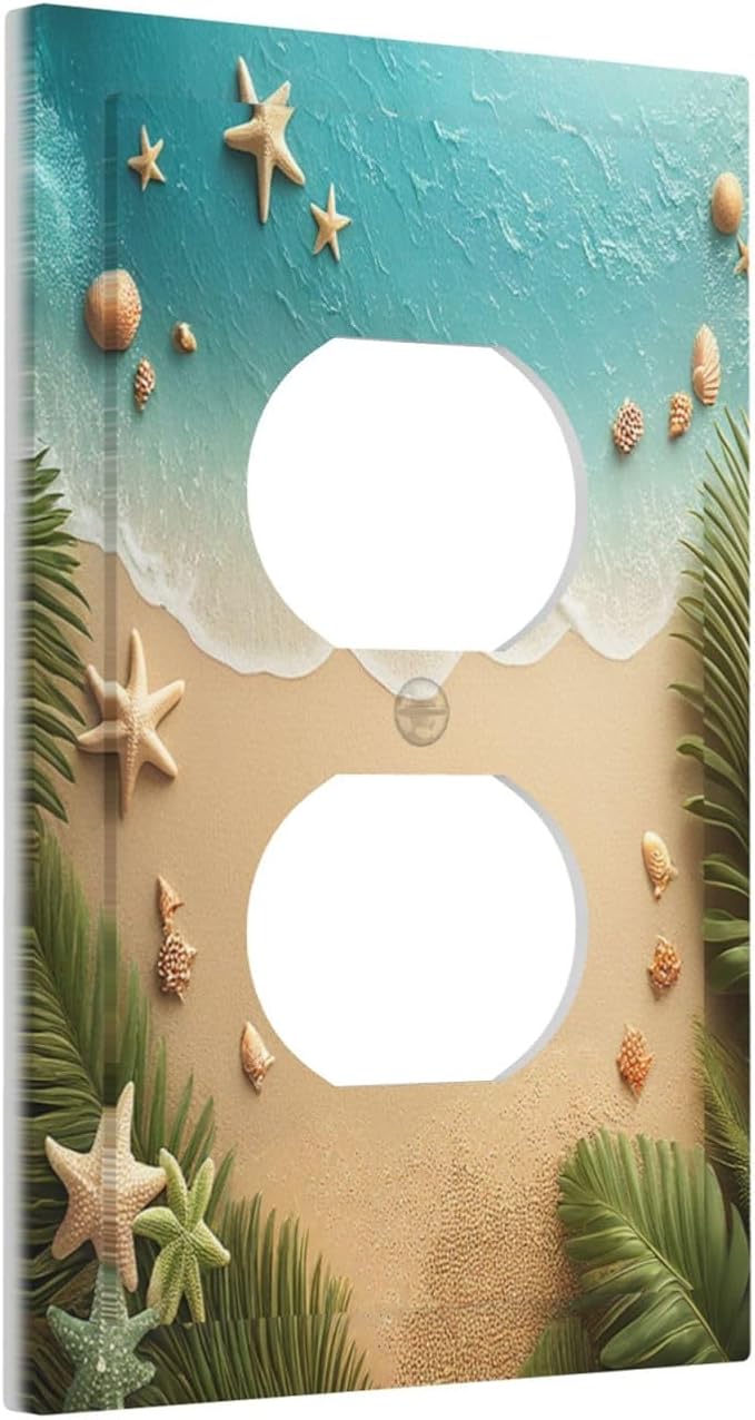Outlet Covers Summer Beach Themed Starfish Seashells 1 Gang Duplex Wall Plate - Image 2