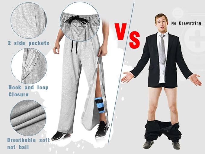 Men's Tearaway Pants for Post Surgery 2 Side Velcro Breakaway Open Bottom - Image 4