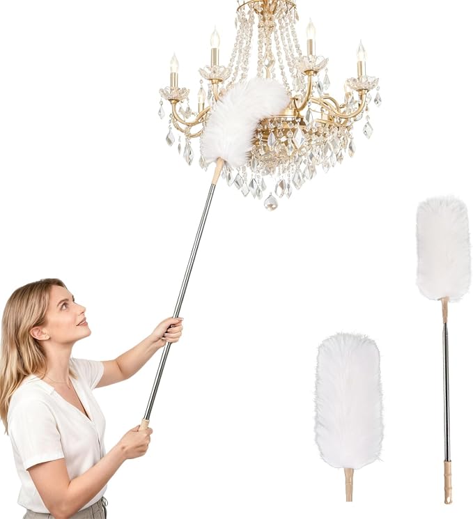 White Lambswool Extendable Duster, 32-98 Inch Bendable Wool Head by Unknown
