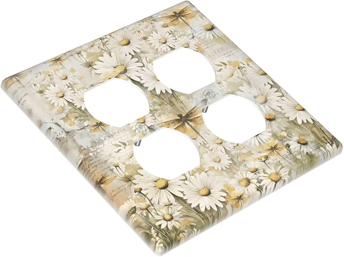 Vintage Letter Paper Wildflowers Dragonfly Daisy Floral Outlet Covers 2 Gang - Image 3