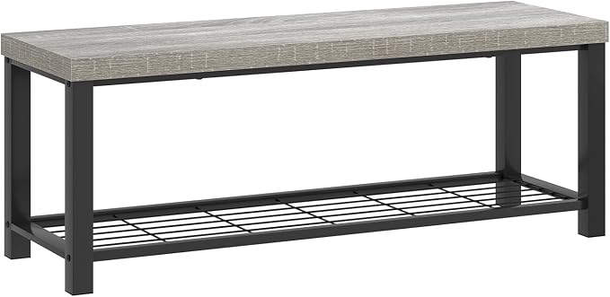 FOLUBAN Entryway Bench, Vintage Wood and Metal Storage Bench - Image 9