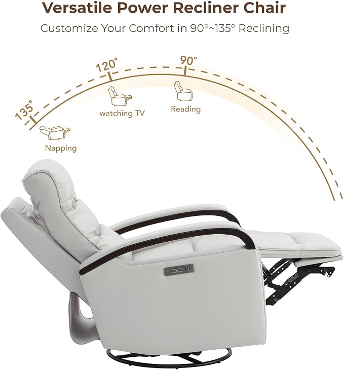 CHITA Genuine Leather Power Swivel Glider Rocker Recliner, FSC Certified Mid - Image 5
