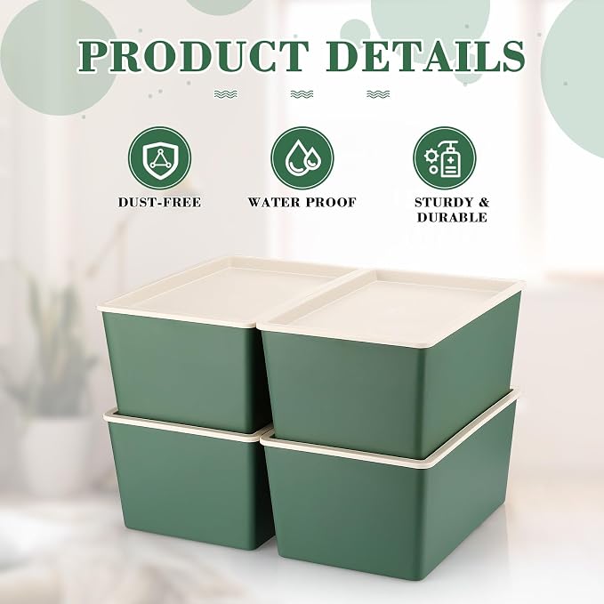 Menkxi 4 Pcs Storage Bins with Lids Plastic Stackable Containers - Image 3