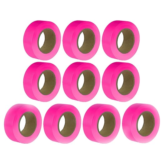 Pink Flagging Tape 10 Pack, Surveyors Tape, Tree Marking Ribbon, Non-Adhesive by JIZHGRAD