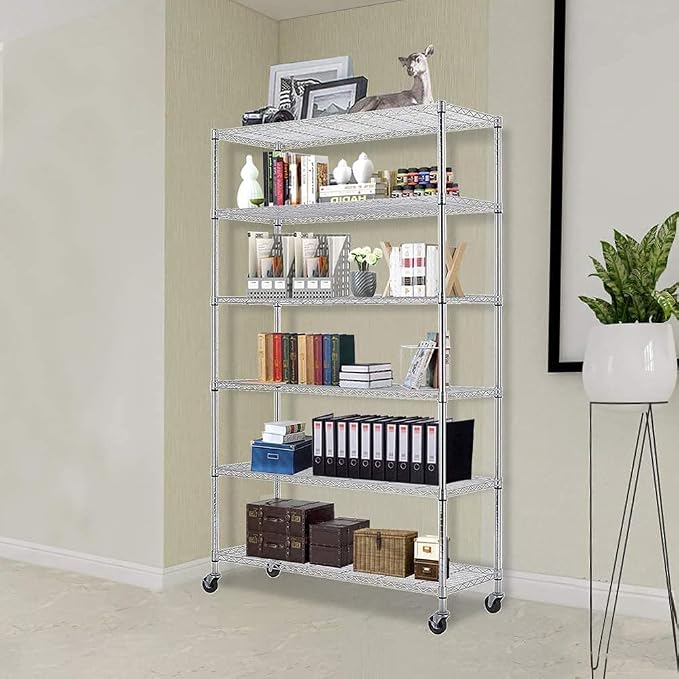 FDW 48"L×18"W×82"H Wire Shelving Unit Storage Cart Metal Shelf Rolling Utility - Image 2